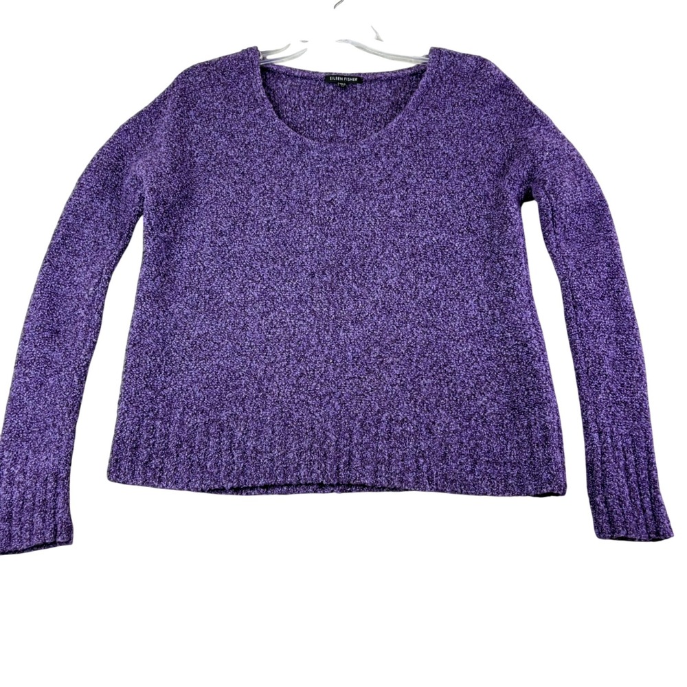 Eileen Fisher XS Purple Merino Cashmere Boucle Scoop Neck Sweater Minimalist